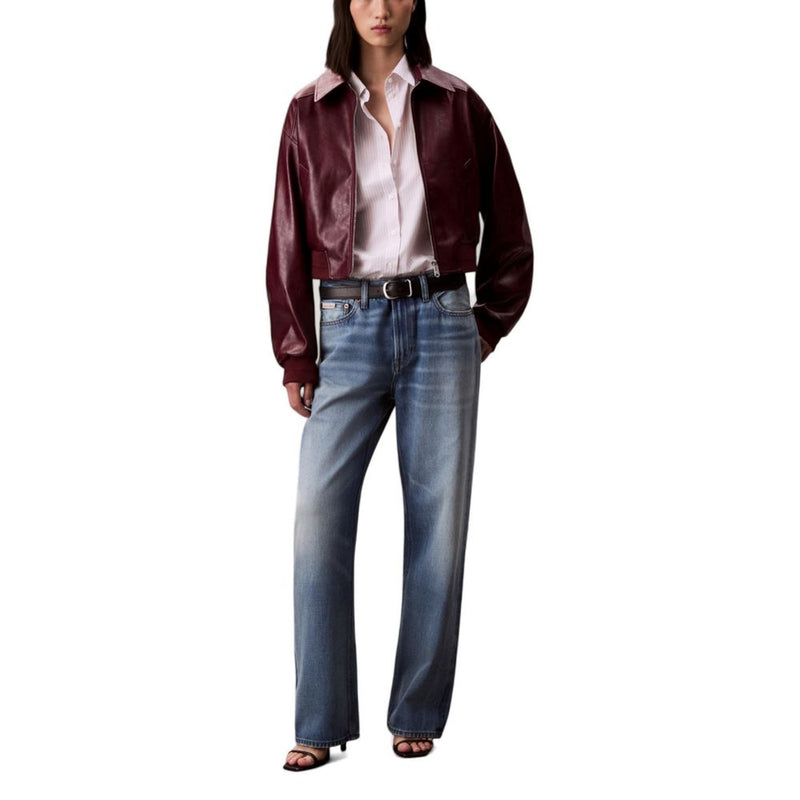 Calvin Klein Jeans Bordeaux Leather Jacket - Women's Cropped Style