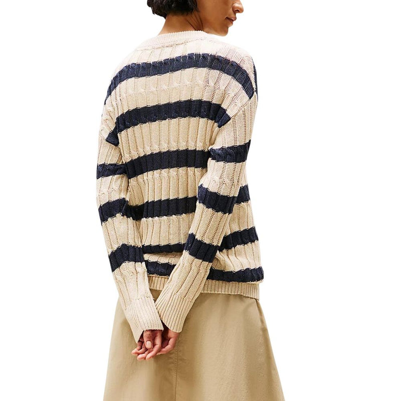 Tommy Hilfiger Beige Linen Cable Knit Sweatshirt for Women