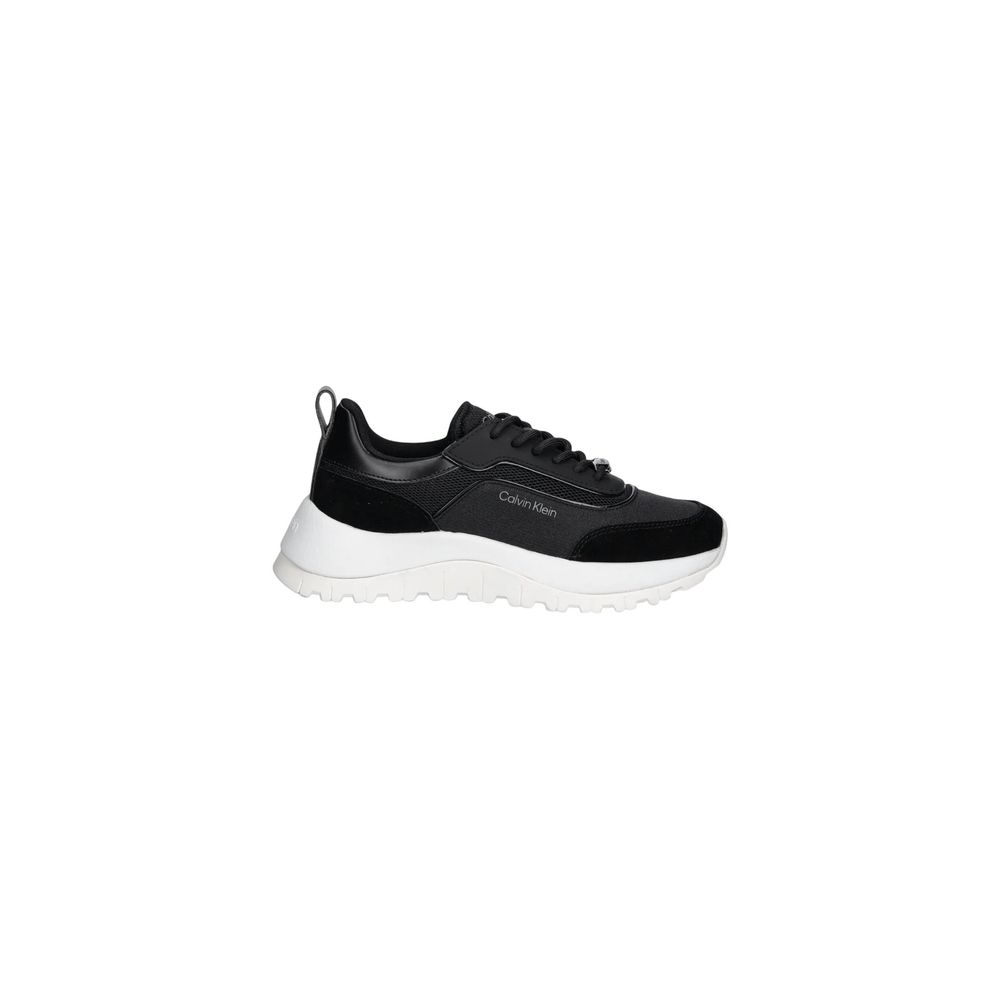 Calvin Klein RUNNER LACE UP MESH Black Leather Athletic Sneakers