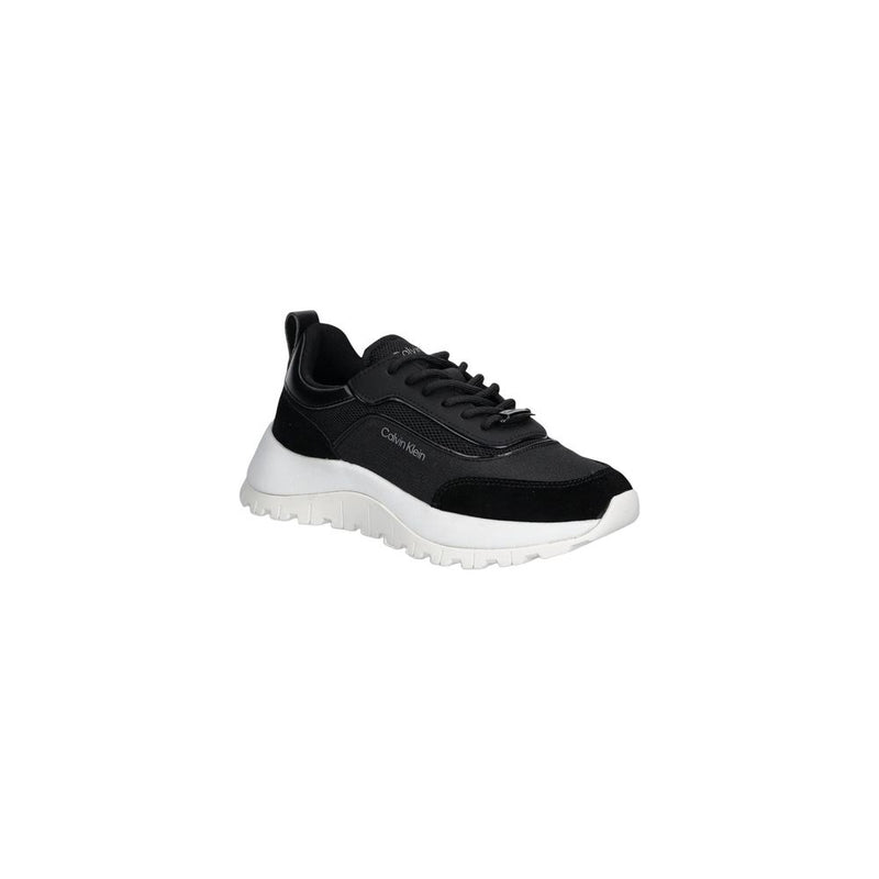 Calvin Klein RUNNER LACE UP MESH Black Leather Athletic Sneakers