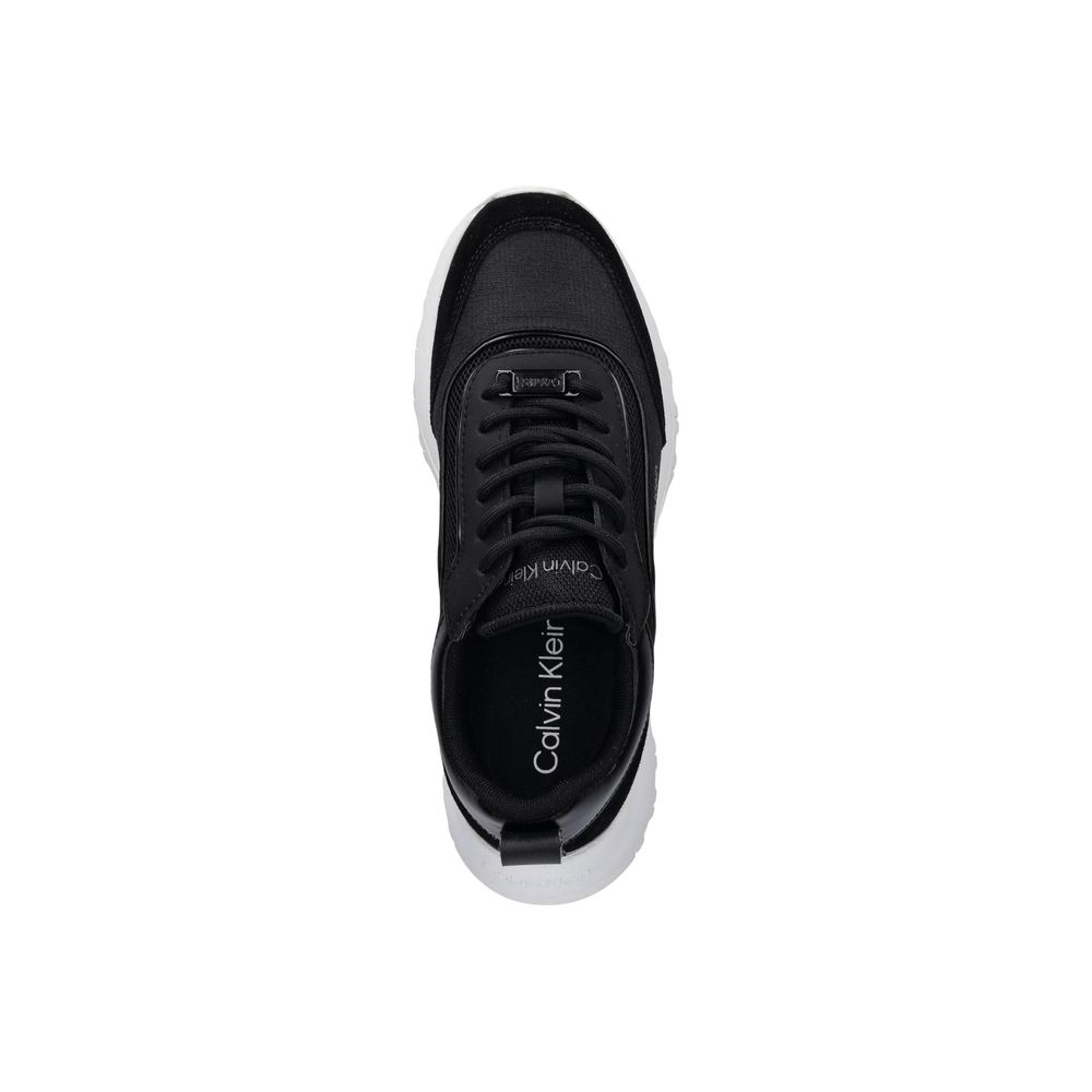 Calvin Klein RUNNER LACE UP MESH Black Leather Athletic Sneakers