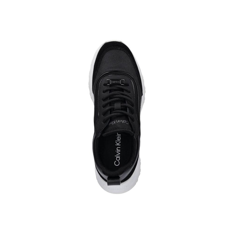 Calvin Klein RUNNER LACE UP MESH Black Leather Athletic Sneakers
