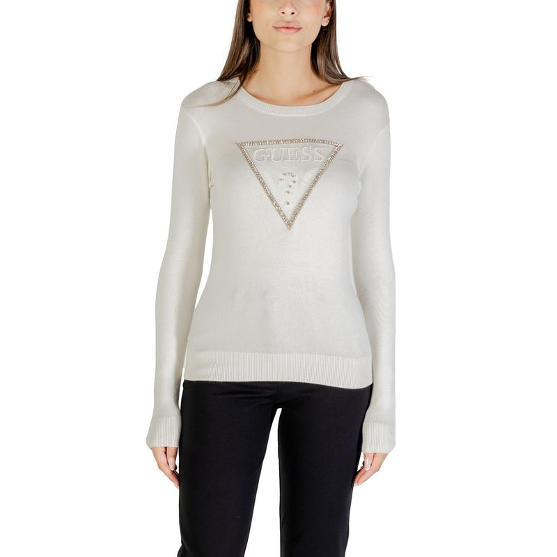 Guess Cream Viscose Sweatshirt - LS CN KIARA TRIANGLE LOGO