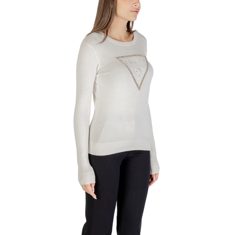 Guess Cream Viscose Sweatshirt - LS CN KIARA TRIANGLE LOGO
