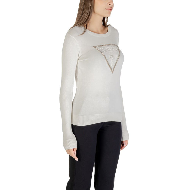Guess Cream Viscose Sweatshirt - LS CN KIARA TRIANGLE LOGO