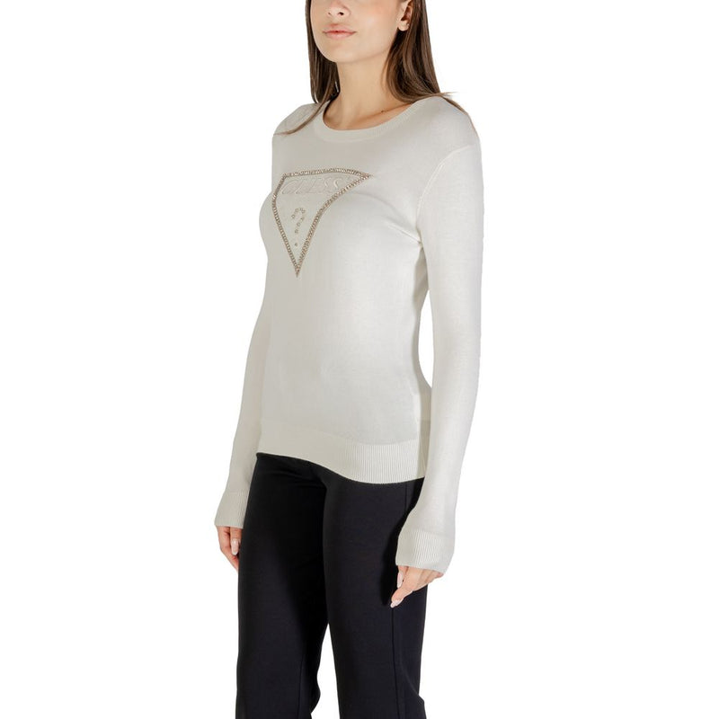 Guess Cream Viscose Sweatshirt - LS CN KIARA TRIANGLE LOGO