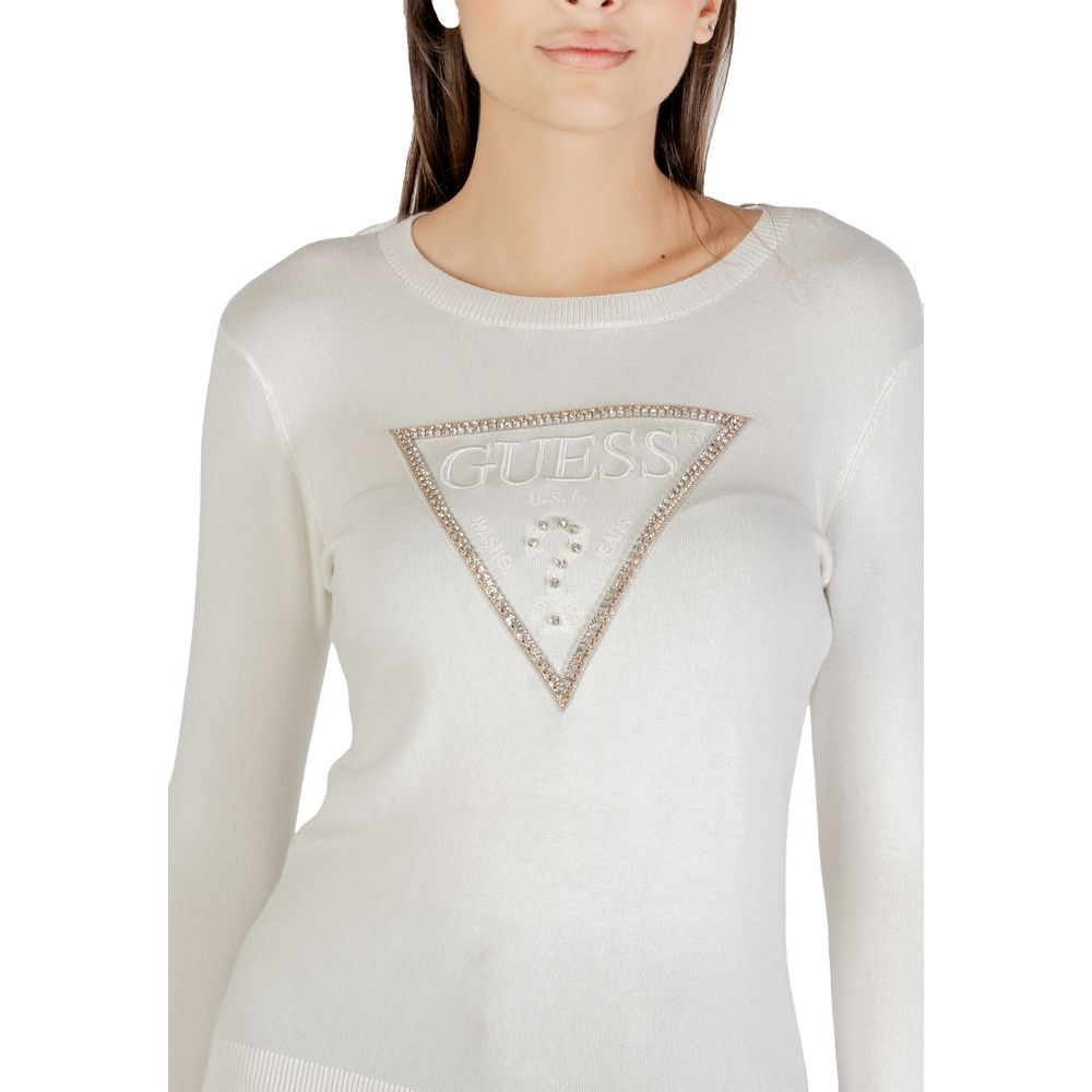 Guess Cream Viscose Sweatshirt - LS CN KIARA TRIANGLE LOGO