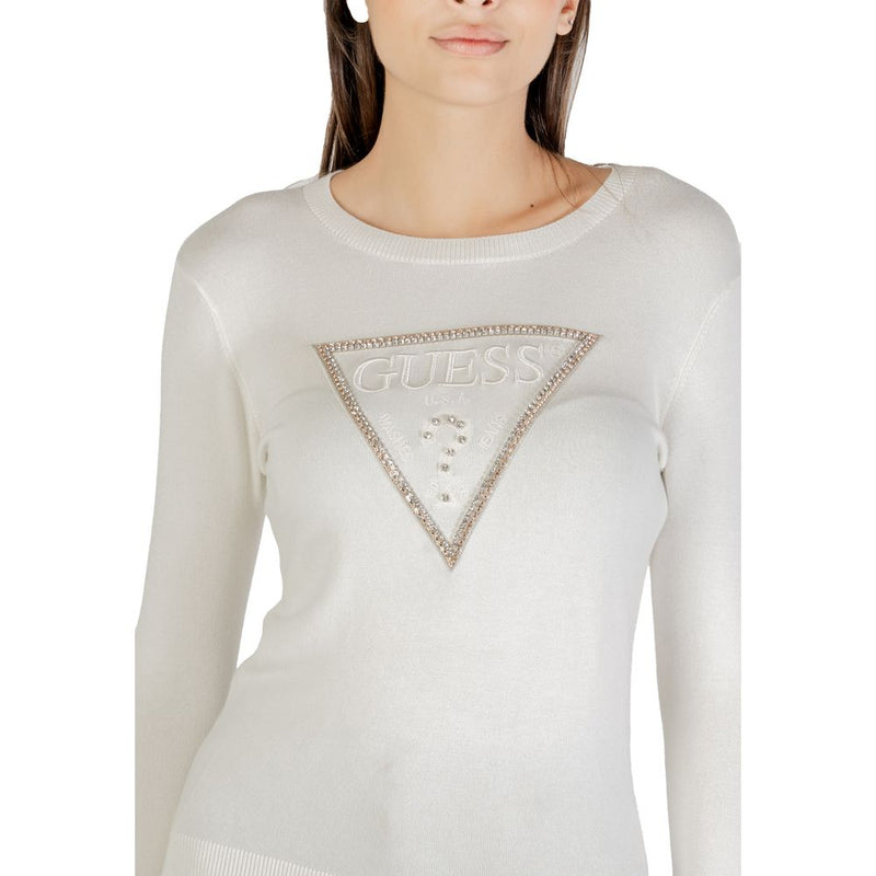 Guess Cream Viscose Sweatshirt - LS CN KIARA TRIANGLE LOGO