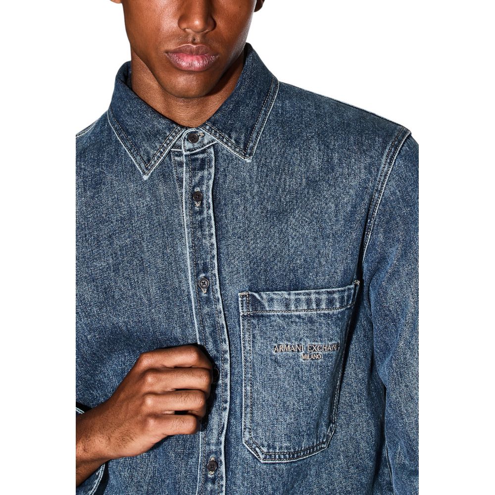 Armani Exchange Blue Denim Shirt for Men - Model XM000950