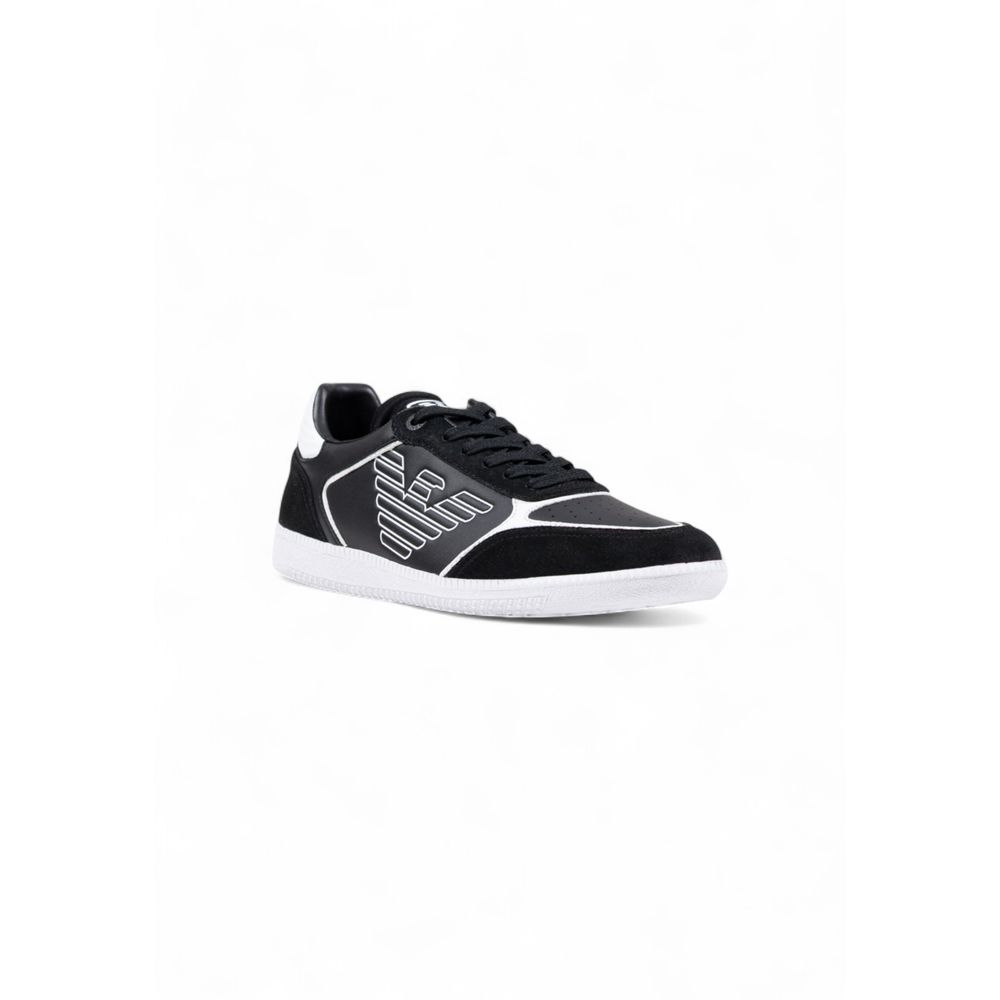 EA7 Emporio Armani Black and White Leather Athletic Sneakers