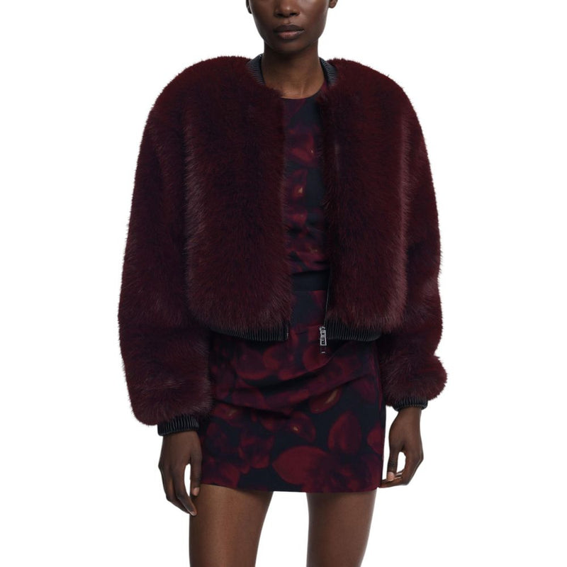 Desigual CHAQ_RASPBERRY Veste en Fourrure Synthétique Bordeaux
