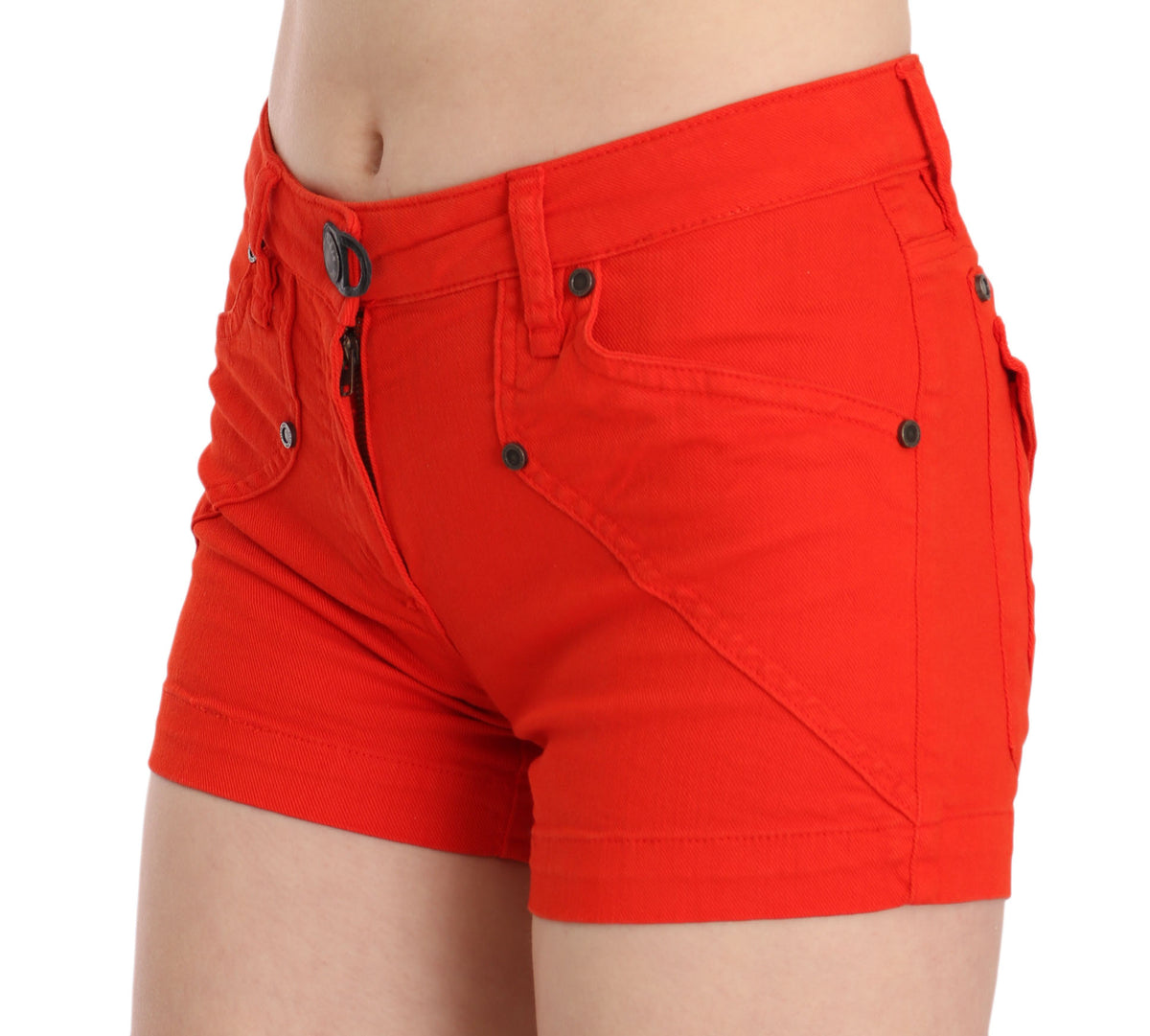 PLEIN SUD Mini-jupe en jean coton taille mi-hauteur, couleur orange
