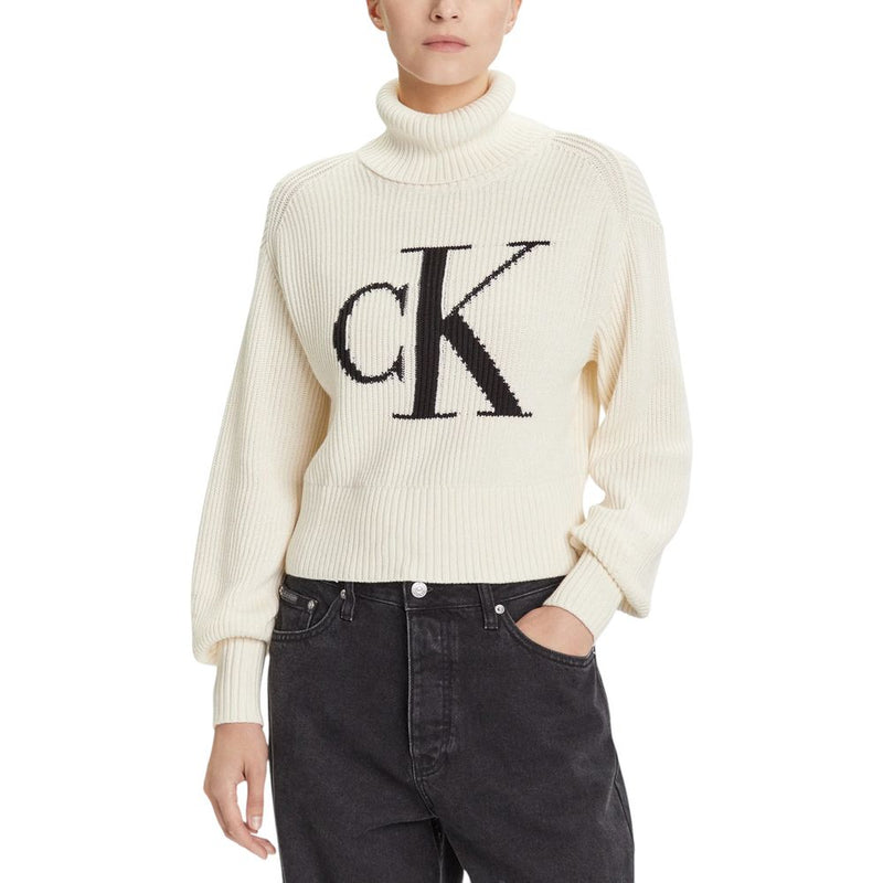 Calvin Klein Jeans Beige Cotton Sweatshirt - BLOWN UP CK LOOSE