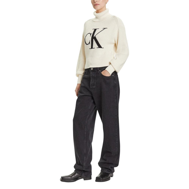 Calvin Klein Jeans Beige Cotton Sweatshirt - BLOWN UP CK LOOSE