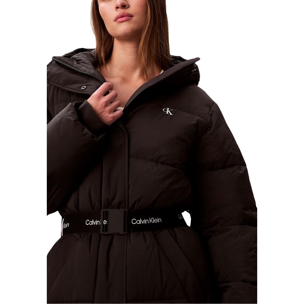 Calvin Klein Jeans Black Belted Midweight Puffer Coat