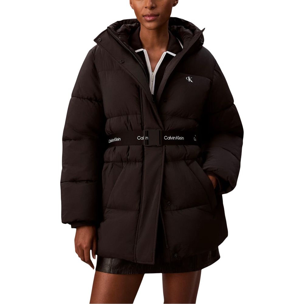 Calvin Klein Jeans Black Belted Midweight Puffer Coat