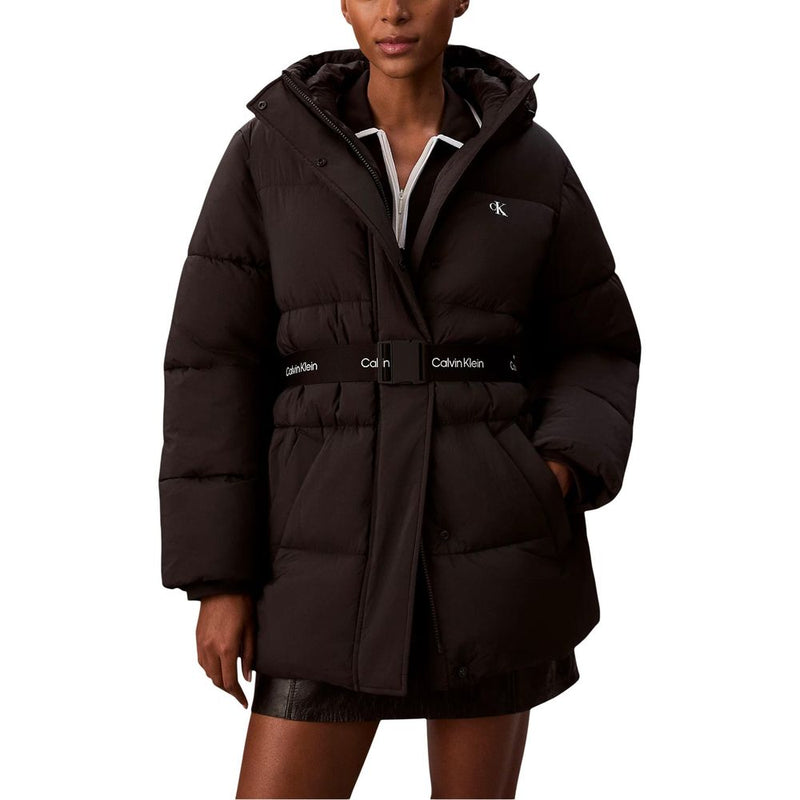 Calvin Klein Jeans Black Belted Midweight Puffer Coat