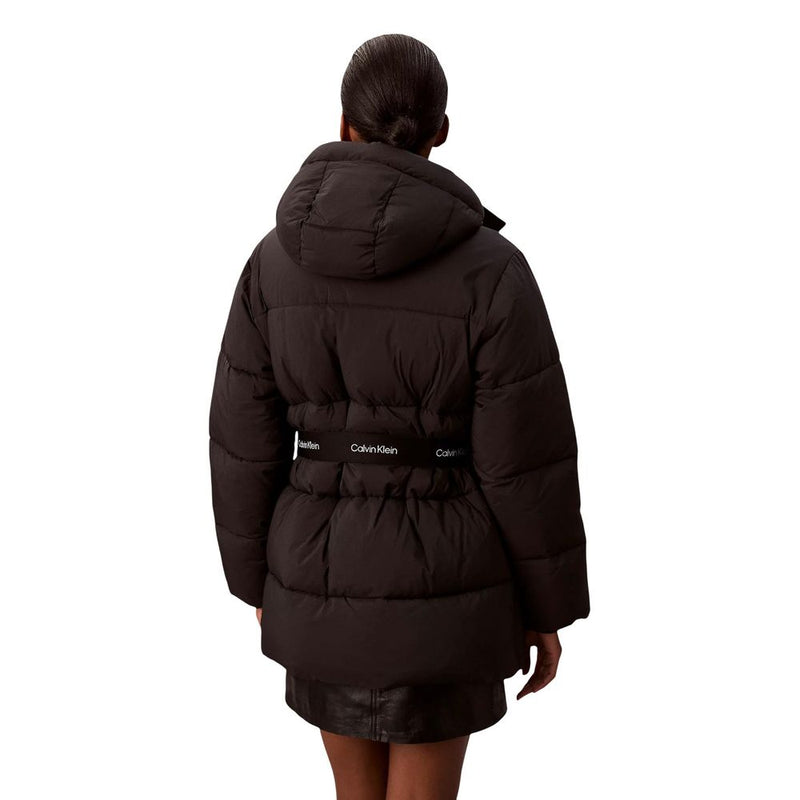 Calvin Klein Jeans Black Belted Midweight Puffer Coat