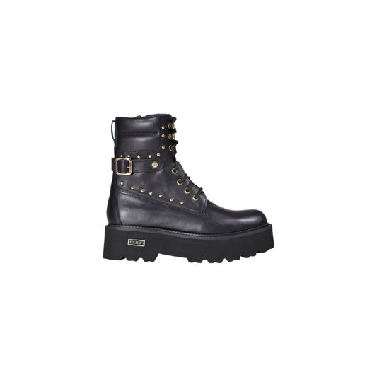 Cult Black Leather Lace-Up Combat Boots for Women