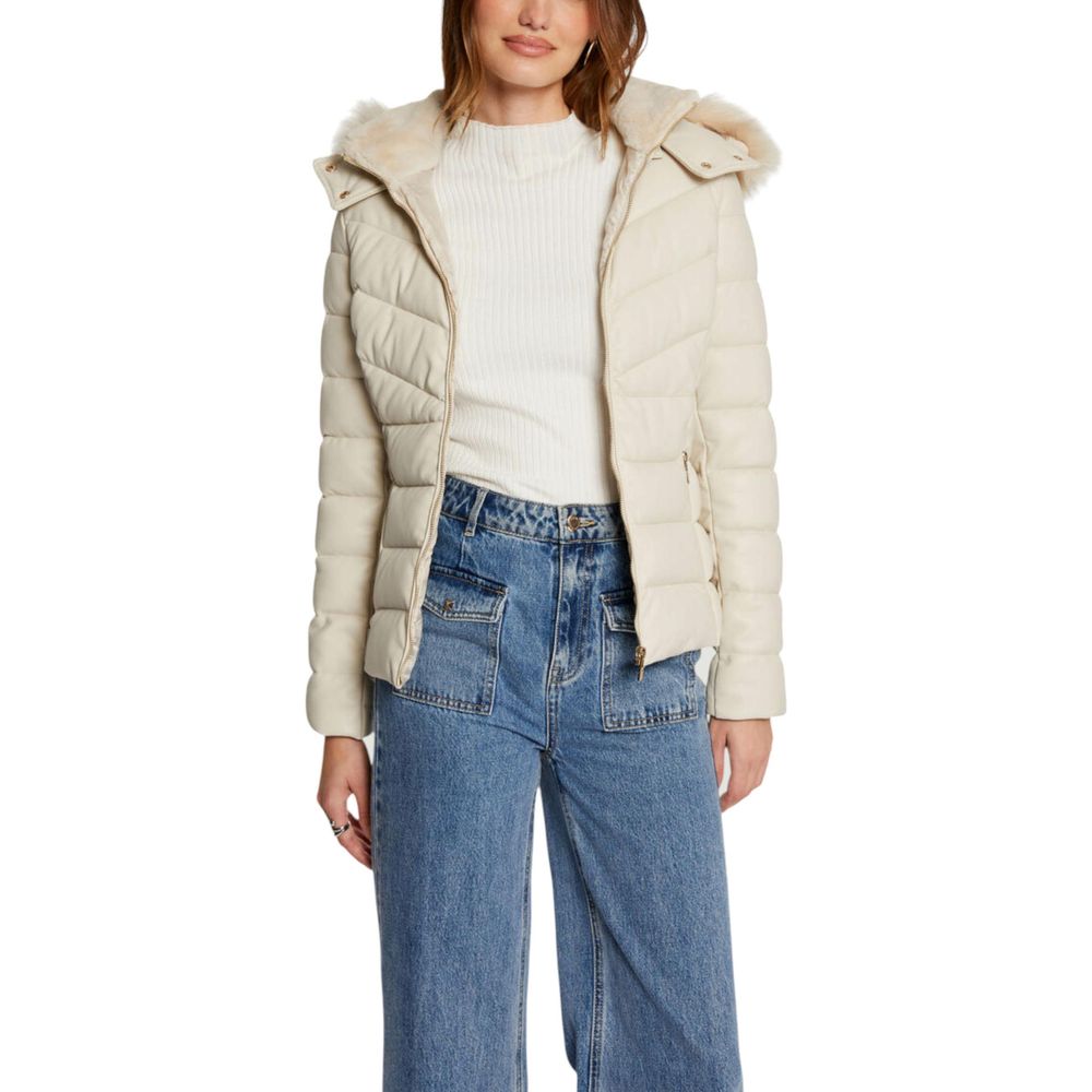 Morgan De Toi Women's Beige Puffer Jacket with Faux Fur Hood