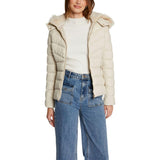 Morgan De Toi Women's Beige Puffer Jacket with Faux Fur Hood