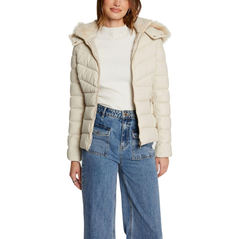 Morgan De Toi Women's Beige Puffer Jacket with Faux Fur Hood