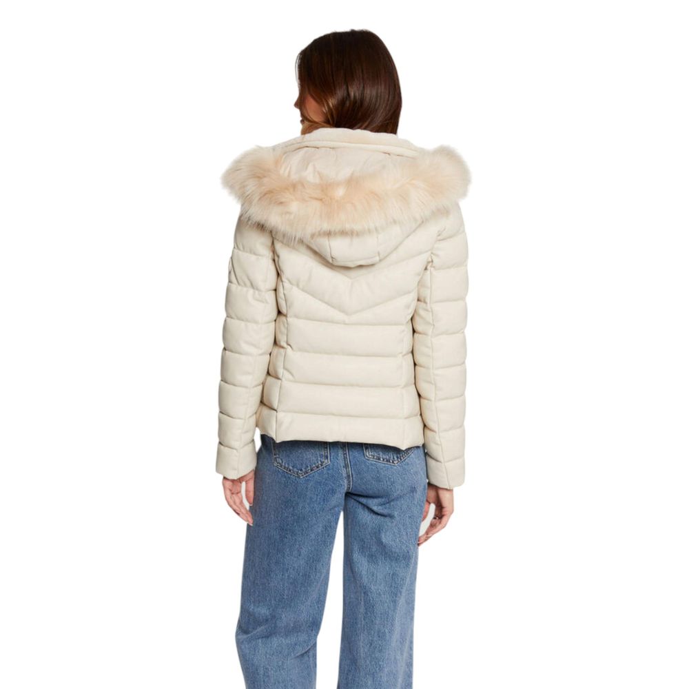 Morgan De Toi Women's Beige Puffer Jacket with Faux Fur Hood