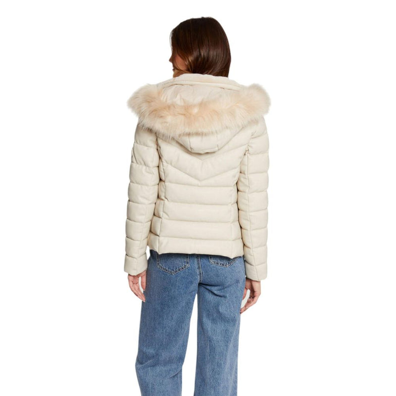 Morgan De Toi Women's Beige Puffer Jacket with Faux Fur Hood
