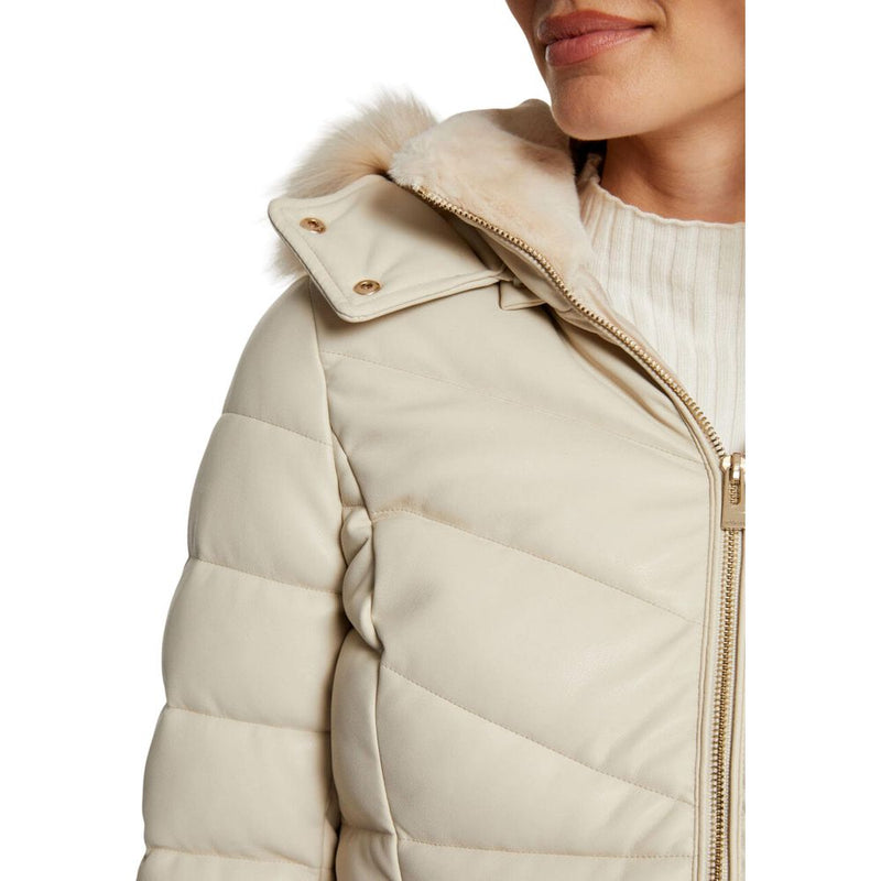 Morgan De Toi Women's Beige Puffer Jacket with Faux Fur Hood