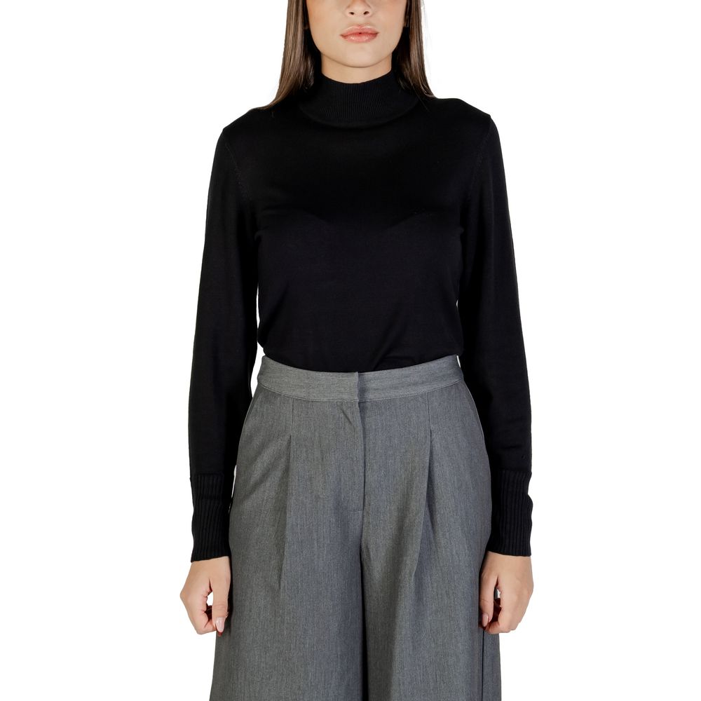 ICHI IHMAFA Black Viscose Turtleneck Sweater for Women