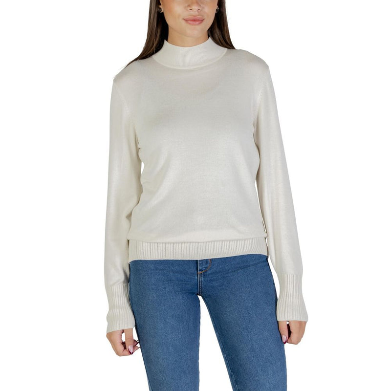 ICHI IHMAFA Beige Viscose Turtleneck Sweater for Women