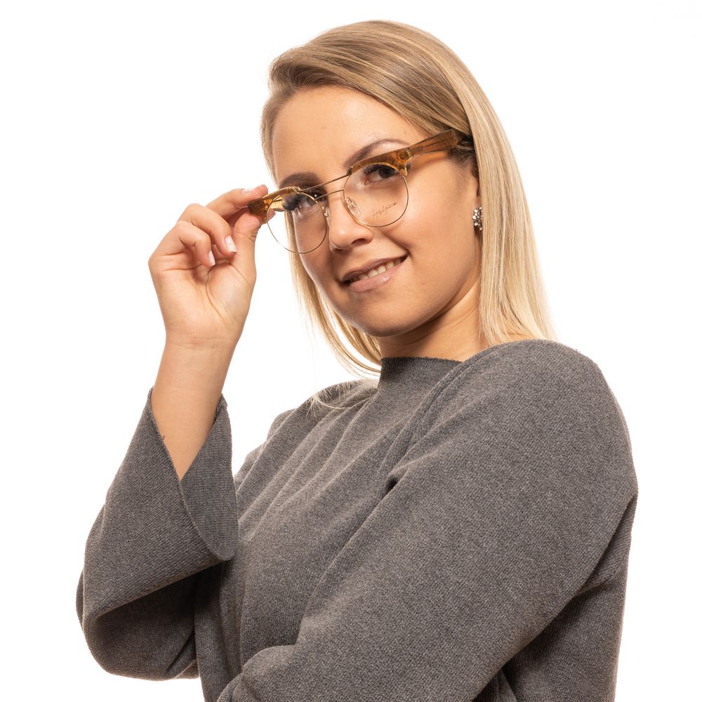 Yohji Yamamoto Gold Metal & Plastic Round Glasses Frames for Women