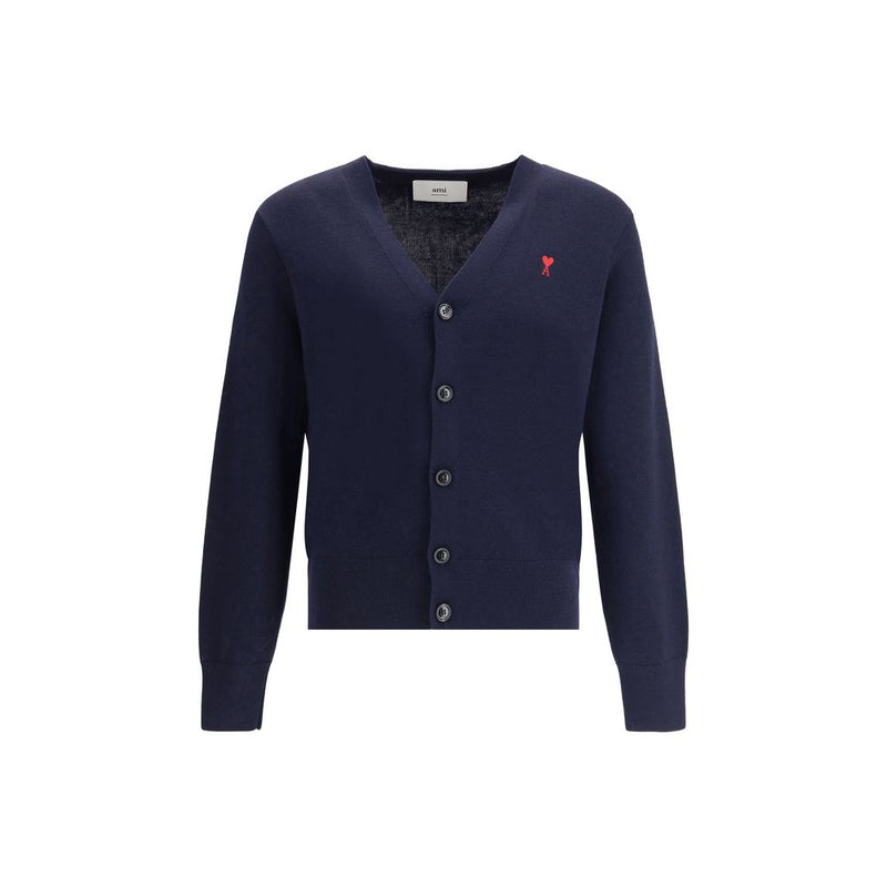 Ami Paris Blue Wool Cardigan - Ami De Coeur