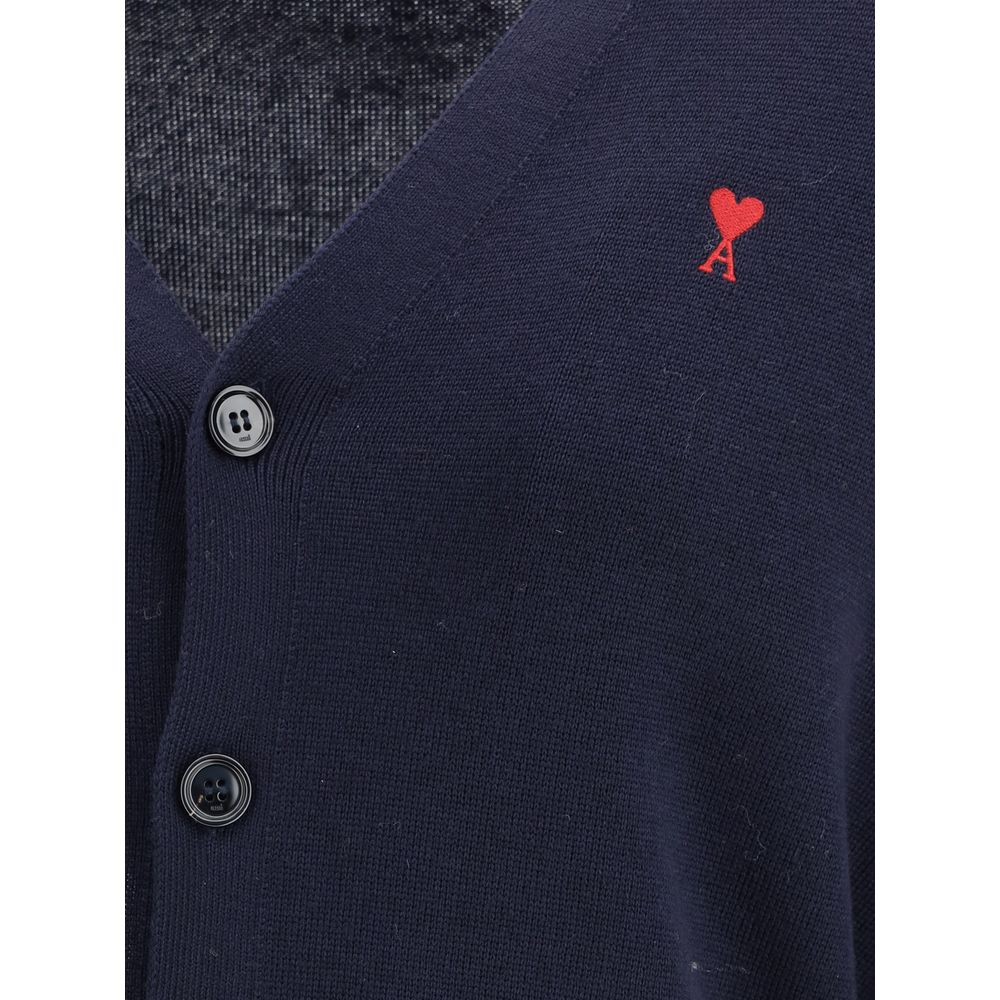Ami Paris Blue Wool Cardigan - Ami De Coeur