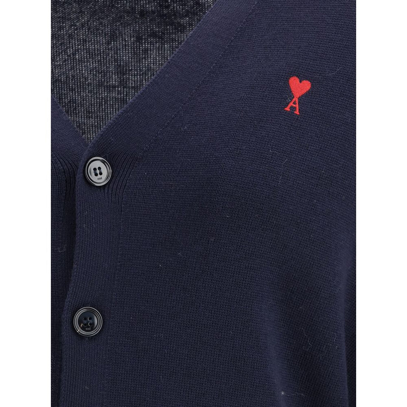 Ami Paris Blue Wool Cardigan - Ami De Coeur