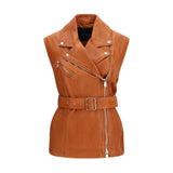 PINKO Brown Goatskin Gypsy Biker Vest - Modern Leather Style
