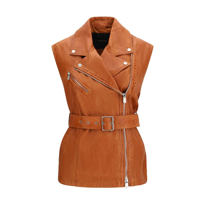 PINKO Brown Goatskin Gypsy Biker Vest for Women