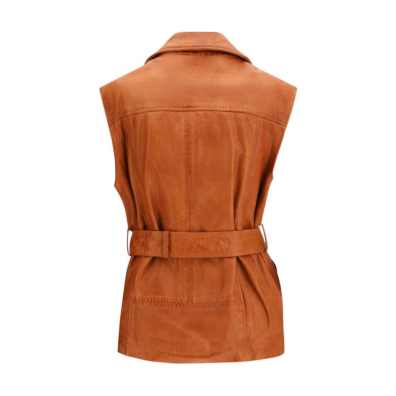 PINKO Brown Goatskin Gypsy Biker Vest for Women