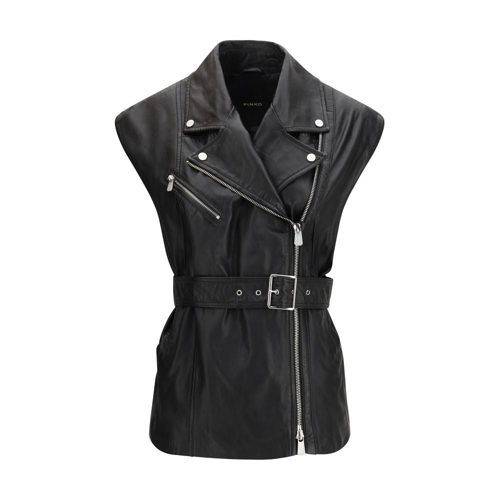 PINKO Black Goatskin Sleeveless Jacket for Women