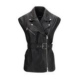 PINKO Black Goatskin Sleeveless Jacket for Women