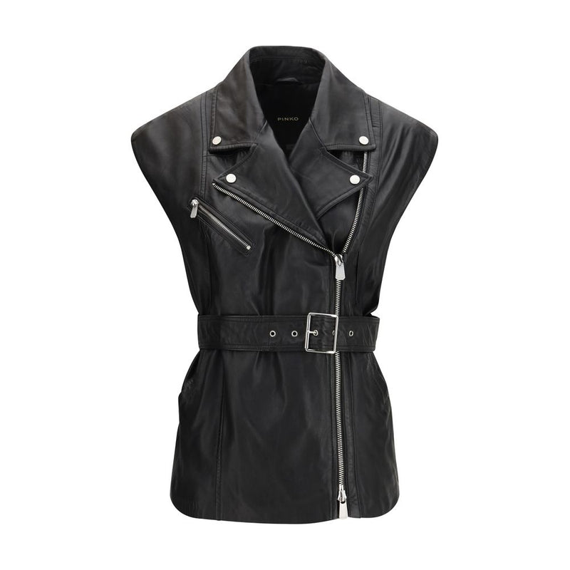 PINKO Black Goatskin Sleeveless Jacket for Women