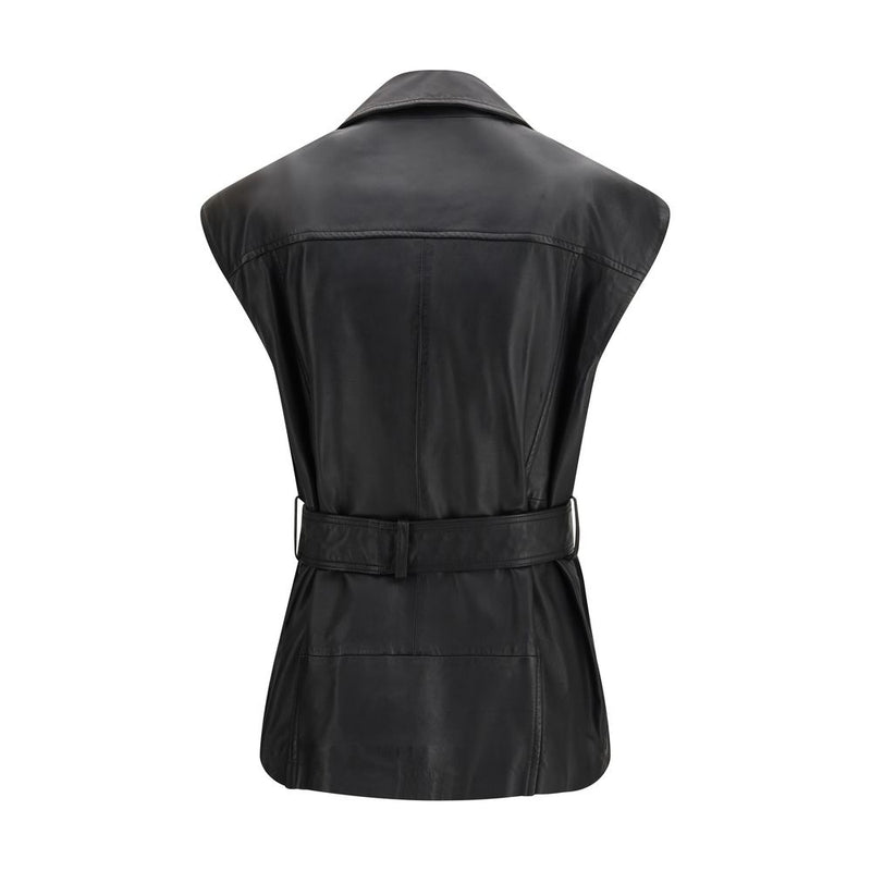 PINKO Black Goatskin Sleeveless Jacket for Women