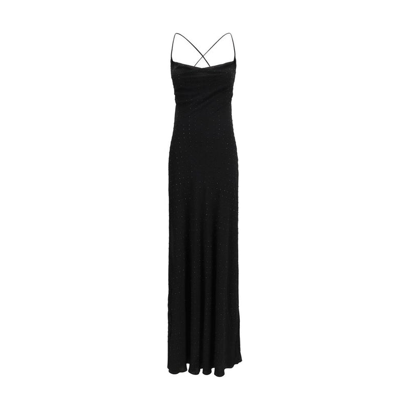 PINKO Black Polyester Cocktail Dress with Strass Embellishments