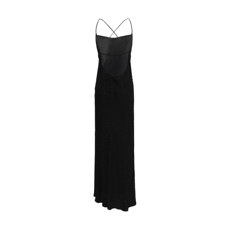 PINKO Black Polyester Cocktail Dress with Strass Embellishments