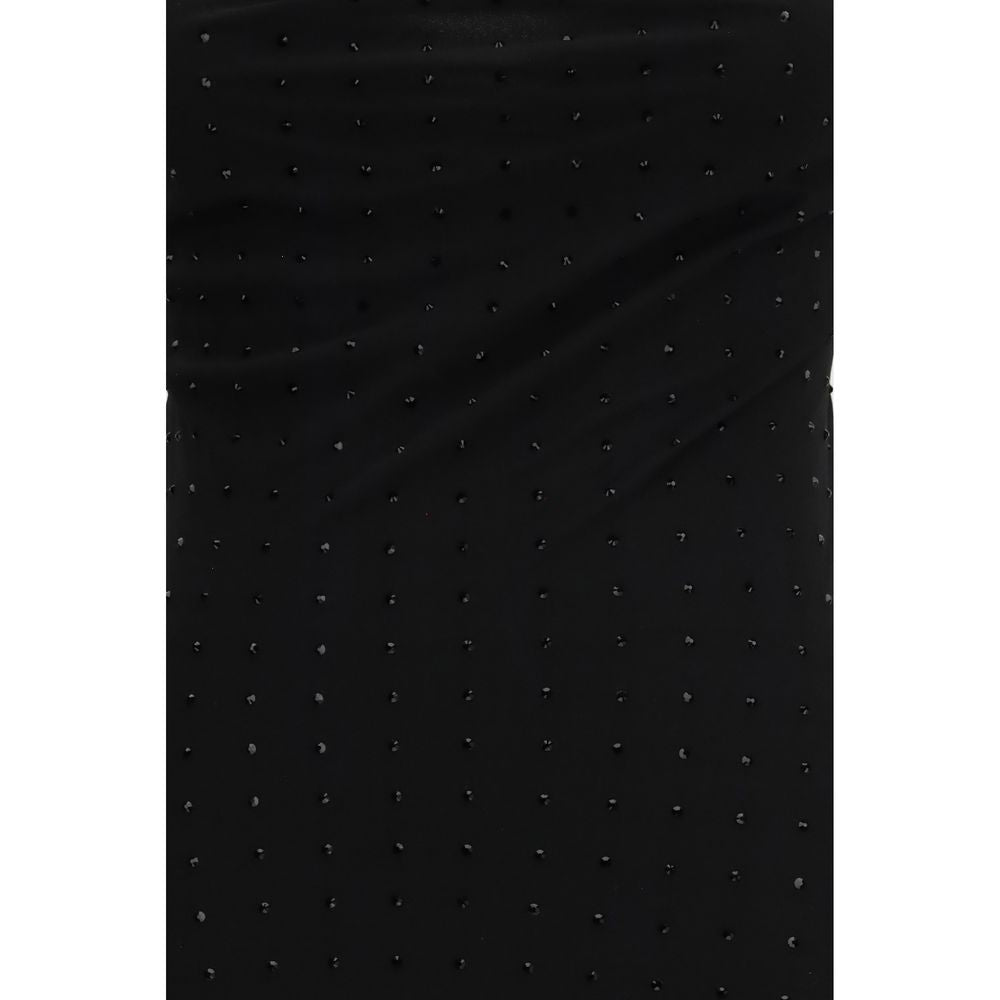 PINKO Black Polyester Cocktail Dress with Strass Embellishments