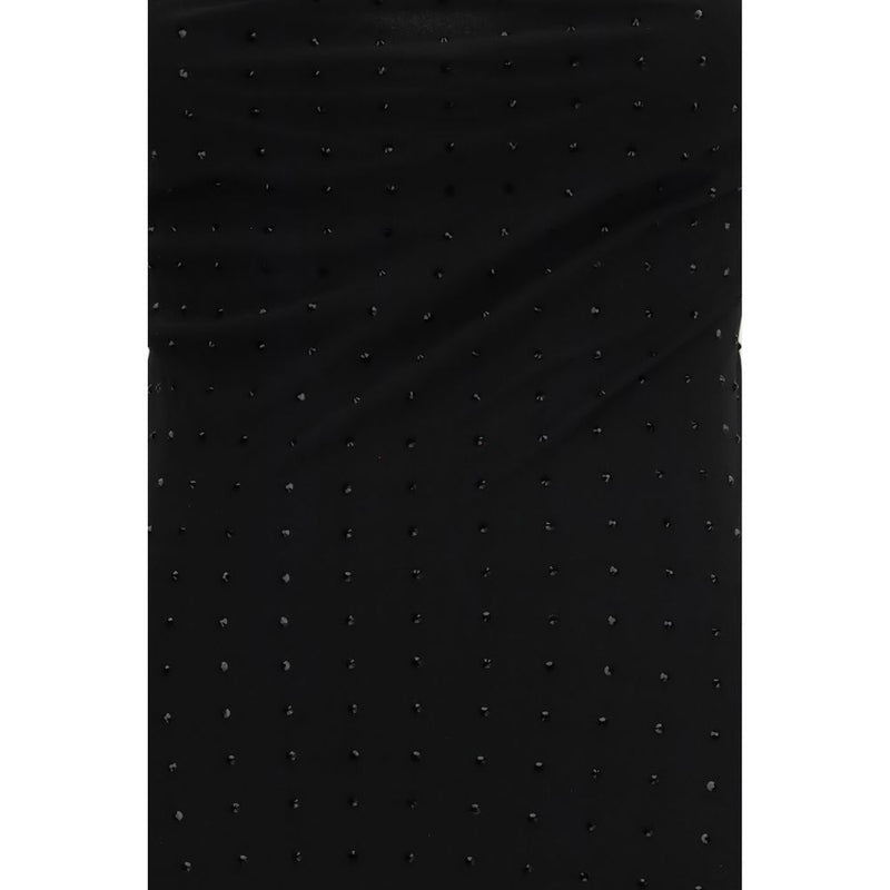 PINKO Black Polyester Cocktail Dress with Strass Embellishments