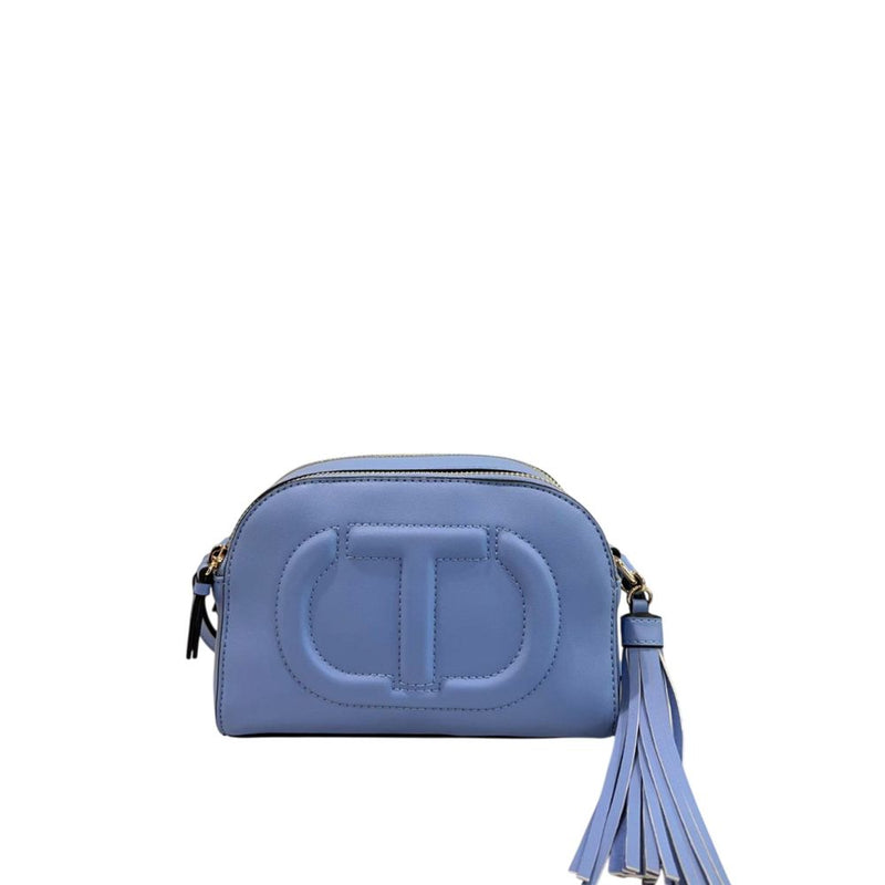 Twinset Blue PU Women Crossbody Bag with Fringe Detail