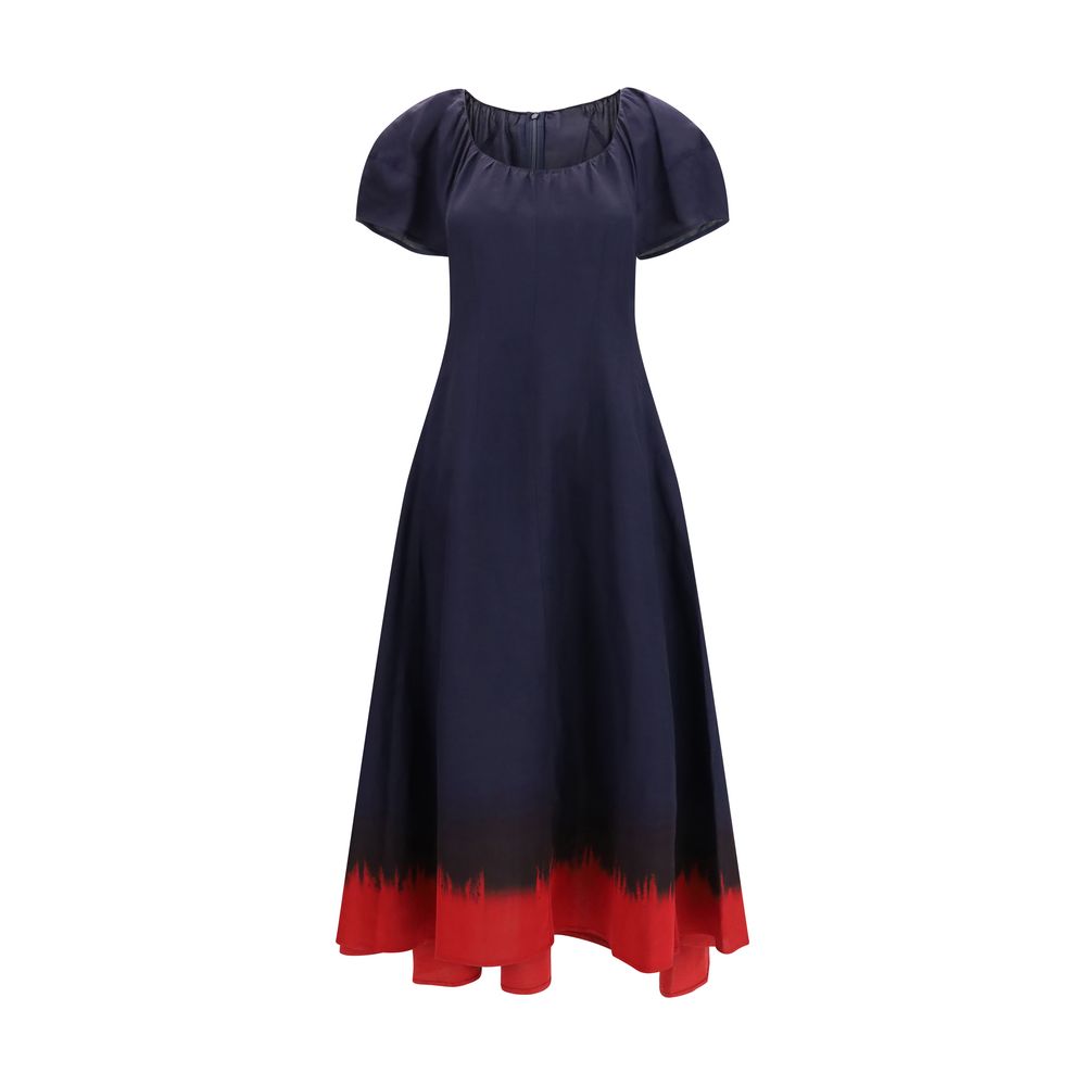 Tory Burch Blue Viscose Midi Dress with Balloon Sleeves