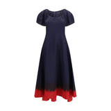 Tory Burch Blue Viscose Midi Dress with Balloon Sleeves