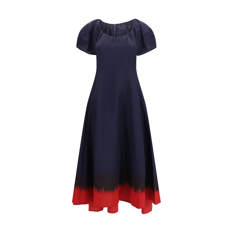 Tory Burch Blue Viscose Midi Dress with Balloon Sleeves